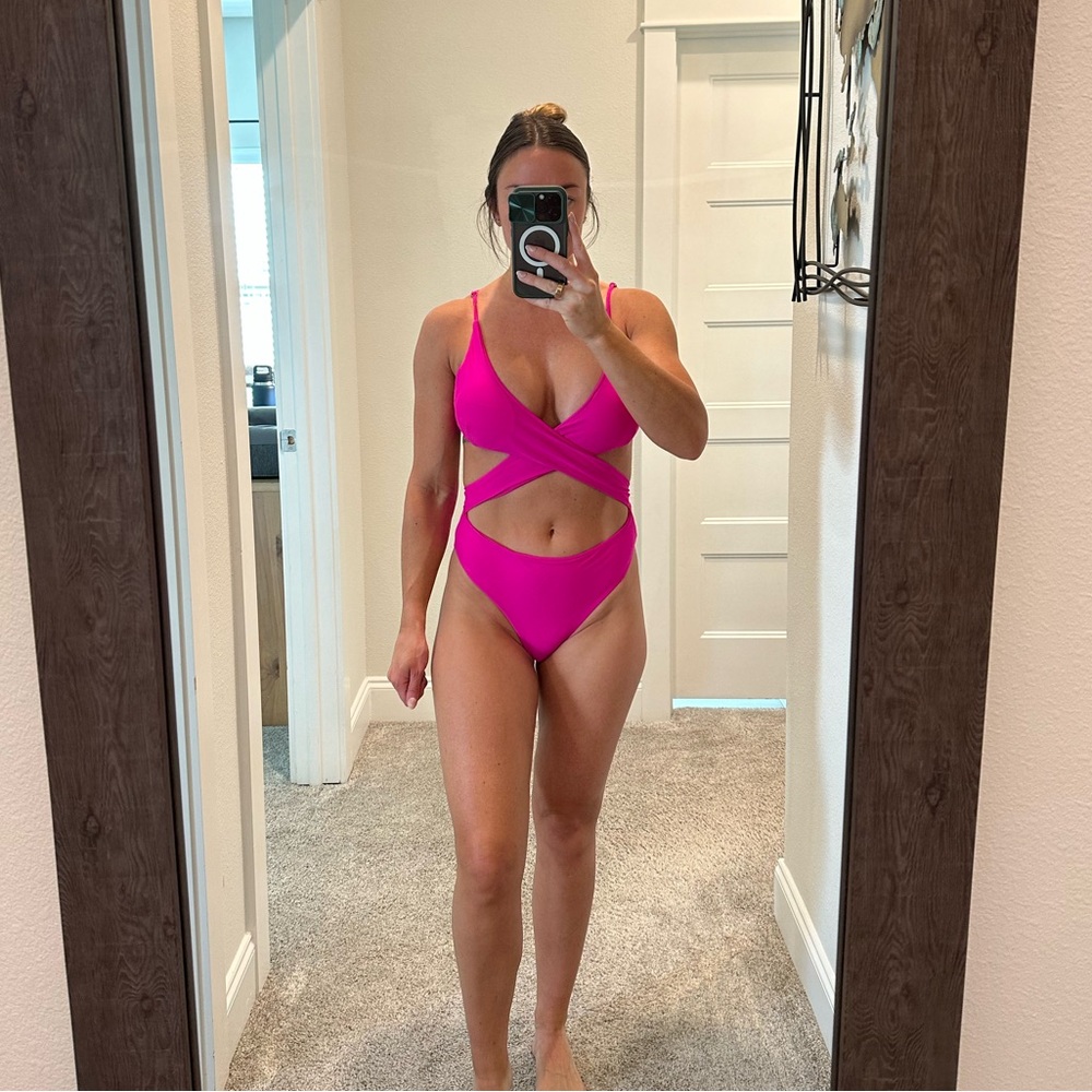 One piece, wrap, swim suit.
